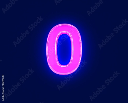 polished neon light glow glassy font - number 0 isolated on dark background, 3D illustration of symbols