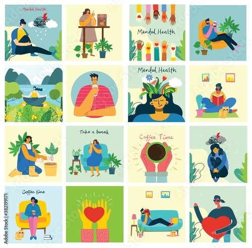 Mental health illustration concept. Psychology visual interpretation of mental health.
