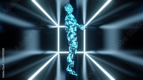 3D Animation of a Artificial Intelligence Cyborg or a persons consciousness transfered to a digital existence photo