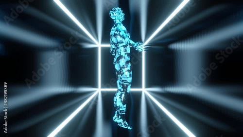 3D Animation of a Artificial Intelligence Cyborg or a persons consciousness transfered to a digital existence
