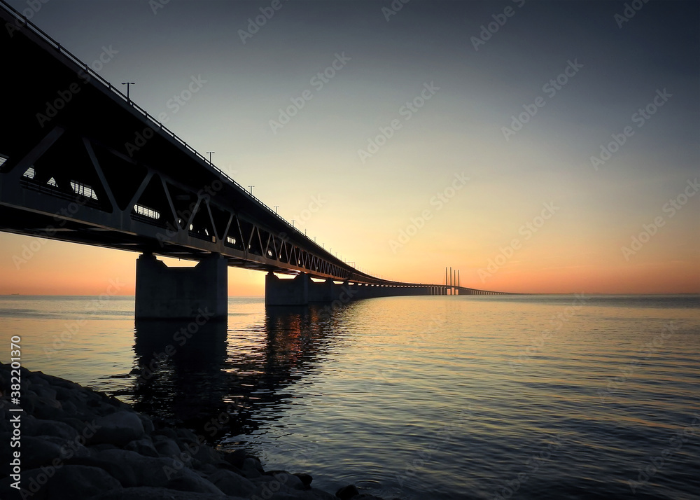 Oresunds Bridge Silhouetted at Sunset Oresunds Bridge Silhouetted at Sunset