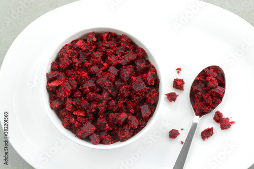 Beet root curry dish in a bowl photo