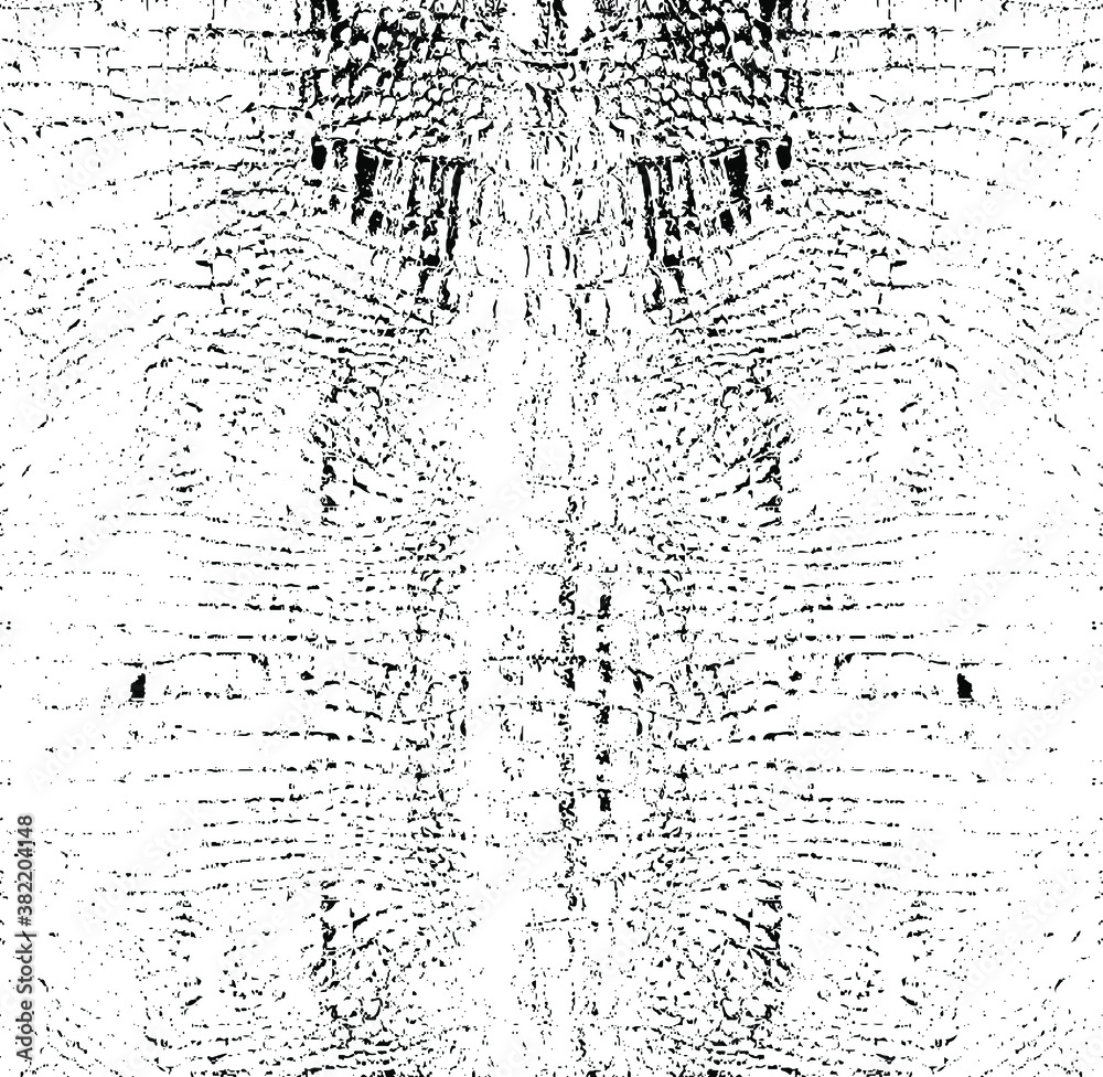 Obraz premium Snakeskin pattern imitation. Lines and spots structural texture. Cool and artsy faux leather background. Abstract vector illustration. Black isolated on white. EPS10
