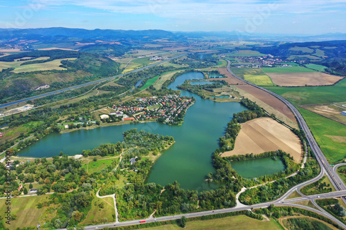 Aerial view of the lake zelena voda in Nove Mesto nad Vahom in Slovakia