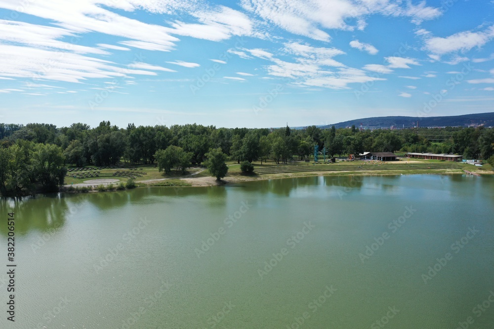 Aerial view of the lake zelena voda in Nove Mesto nad Vahom in Slovakia