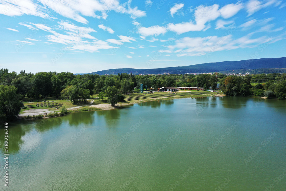 Aerial view of the lake zelena voda in Nove Mesto nad Vahom in Slovakia