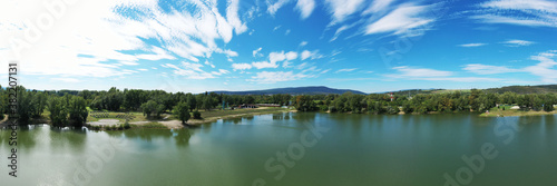 Fototapeta Naklejka Na Ścianę i Meble -  Aerial view of the lake zelena voda in Nove Mesto nad Vahom in Slovakia