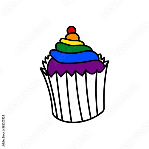 ISOLATED RAINBOW CUPCAKE ON A WHITE BACKGROUND