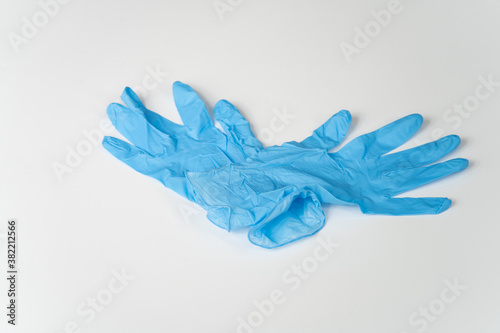 COVID, COVID-19 PPE Blue Latex Gloves, On White Background