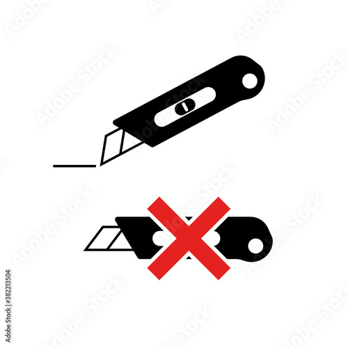 Cutter knife icon set. Vector