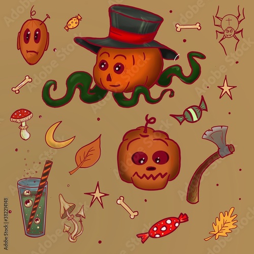 halloween seamless pattern with pumpkin photo