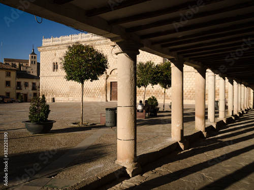 Main square of Cogolludo with the Palace of the Dukes of Medinaceli in the background, Guadalajara, Spain