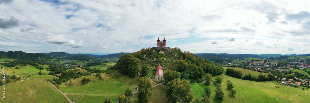 Aerial view of Calvary in Banska Stiavnica, Slovakia