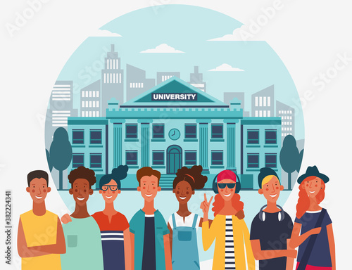 Group of young people. Communication, teamwork and connection vector concept. Back to school design illustration