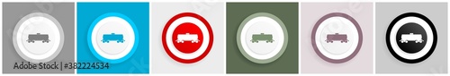 Fuel cistern wagon, train icon set, colorful flat design vector illustrations in 6 options for web design and mobile applications