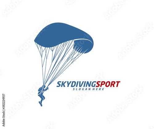 Skydiving logo design vector template, Parachuting design illustration