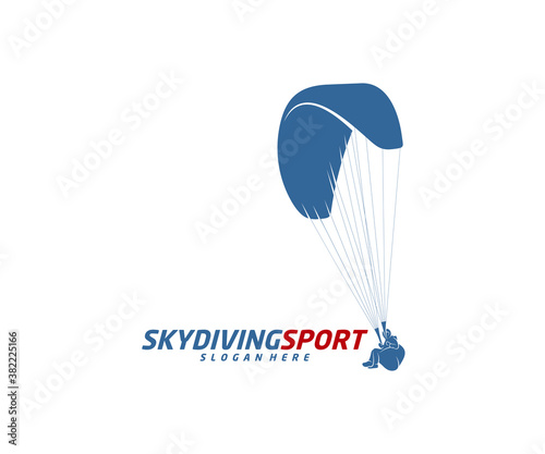 Skydiving logo design vector template, Parachuting design illustration