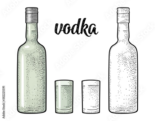 Glass and bottle. Calligraphic handwriting lettering vodka.