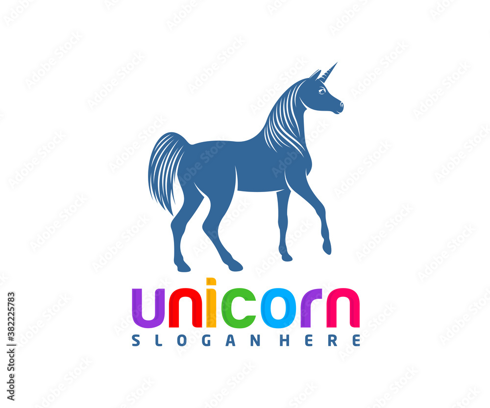 Fototapeta premium Unicorn logo design vector template, flying Horse design illustration