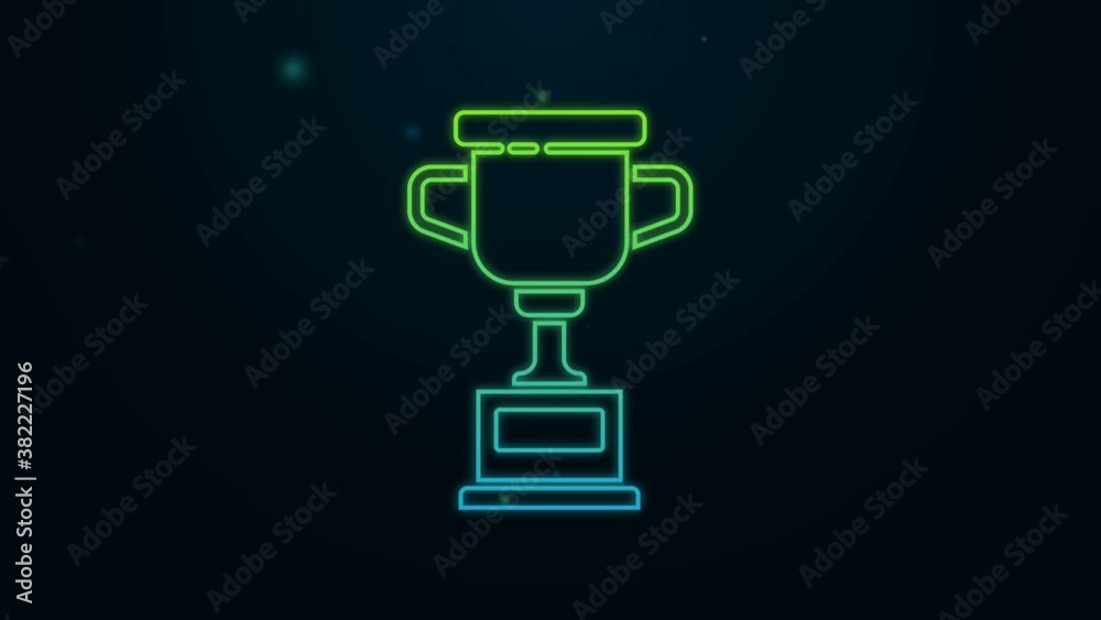 Glowing neon line Award cup icon isolated on black background. Winner trophy symbol. Championship or competition trophy. Sports achievement sign. 4K Video motion graphic animation Glowing neon line Award cup icon isolated on black background. Winner trophy symbol. Championship or competition trophy. Sports achievement sign. 4K Video motion graphic animation
