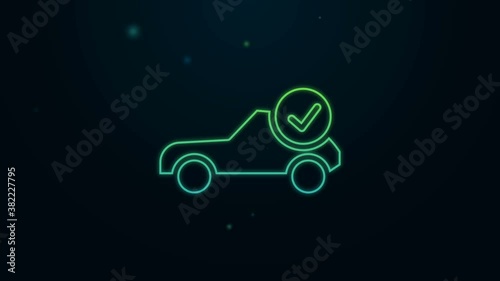 Glowing neon line Auto service check automotive icon isolated on black background. Car service. 4K Video motion graphic animation
