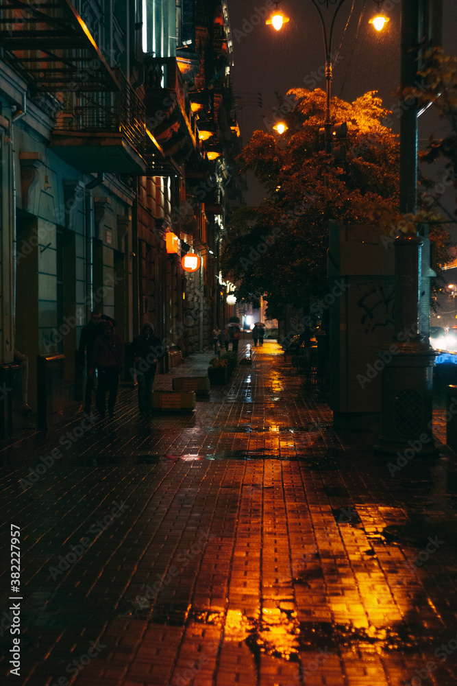 Kiev / Ukraine - September 30, 2020: night photos after rain, moisture, wet streets