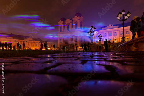 Northern lights created by smoke and lasers at Timisoara Romania
