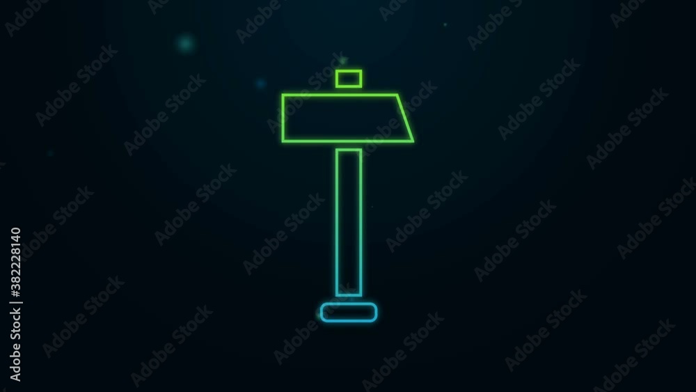 Glowing neon line Hammer icon isolated on black background. Tool for repair. 4K Video motion graphic animation Glowing neon line Hammer icon isolated on black background. Tool for repair. 4K Video motion graphic animation