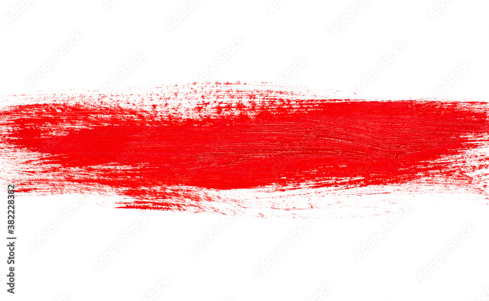 Red hand-painted gouache stroke on white background. Historical symbolic flag of the republic of Belarus. Peaceful protest 2020 symbol.