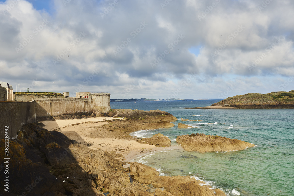 rampart and beach in Saint Malo, Brittany, France.