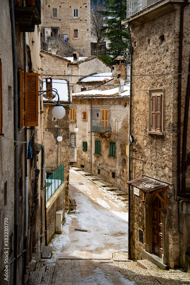 Narrow street in the small Italian village of Scanno