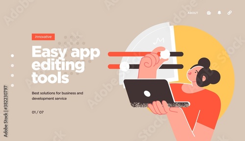 Landing page template of developing computer software, coding and programming . Modern flat design concept of web page design for website. Vector illustration