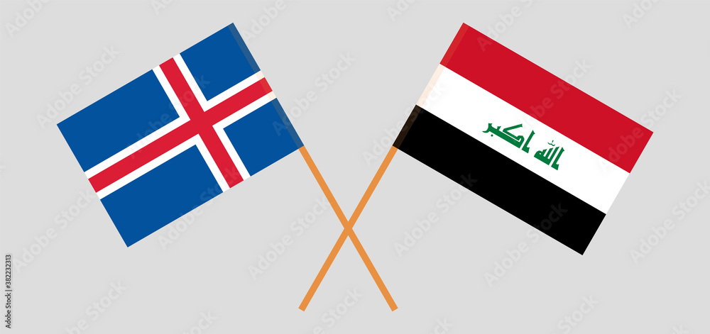 Crossed flags of Iraq and Iceland