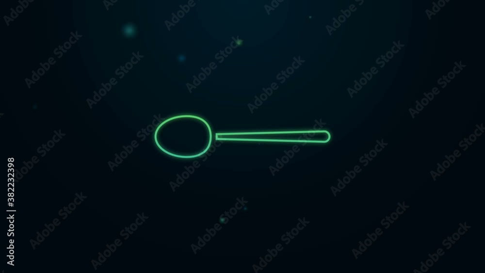 Glowing neon line Spoon icon isolated on black background. Cooking utensil. Cutlery sign. 4K Video motion graphic animation Glowing neon line Spoon icon isolated on black background. Cooking utensil. Cutlery sign. 4K Video motion graphic animation