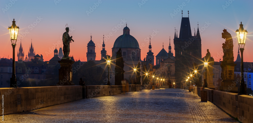 Prague - The Charles bridge in the morning.