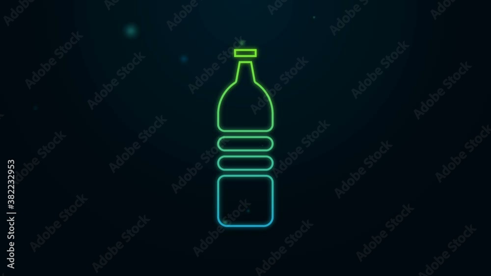 Glowing neon line Bottle of water icon isolated on black background. Soda aqua drink sign. 4K Video motion graphic animation Glowing neon line Bottle of water icon isolated on black background. Soda aqua drink sign. 4K Video motion graphic animation