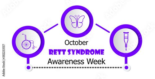 Rett syndrome awareness month concept vector for banner, medical website, app. Event is celebrated annually in October. Wheelchair sign is shown.
