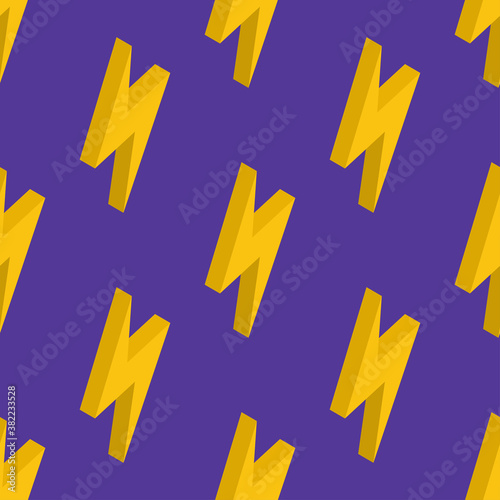 Seamless pattern of lightning on a violet background. Energy icon. Isometric seamless pattern.