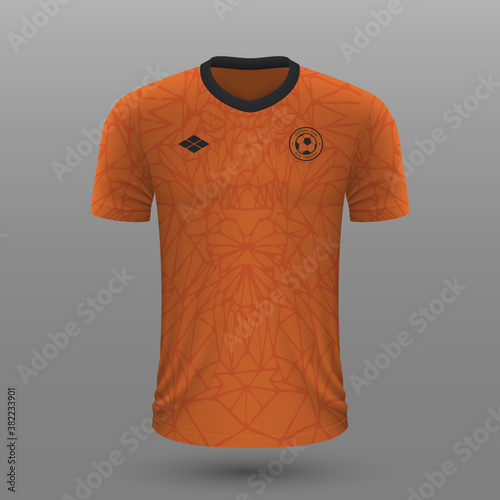 Realistic soccer shirt , Netherlands home jersey template for football kit.