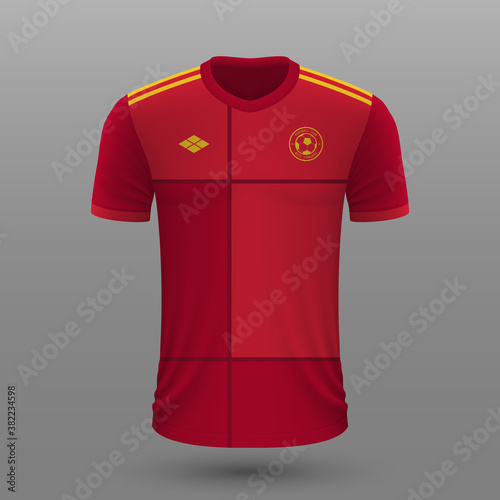 Realistic soccer shirt , Spain home jersey template for football kit.