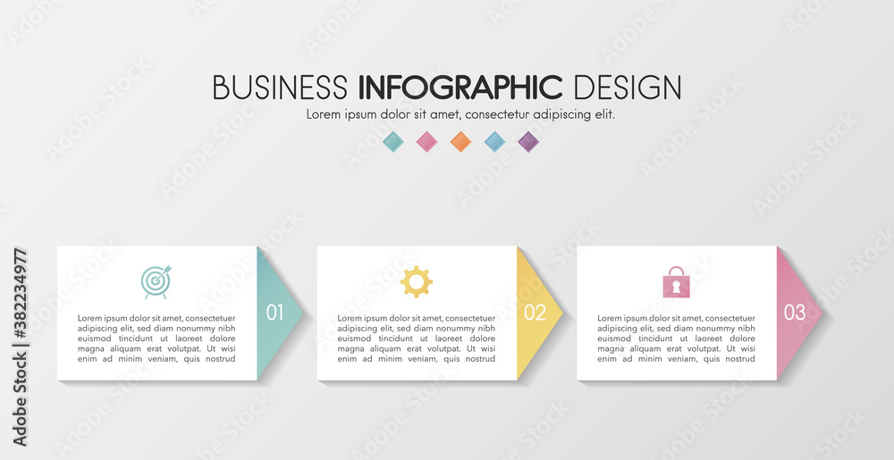 Business diagram with icons and 3 options. Infographic design. Vector