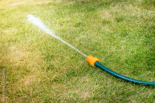 hose with water jet/ hose with water pressure on the grass