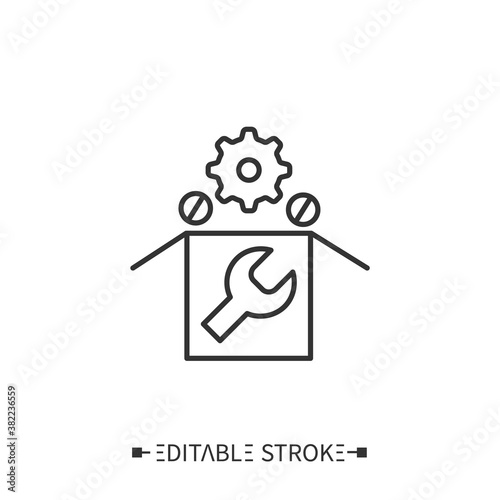 Spare parts line icon. Reserve kit. Assembly details. Production complete set. Technological process. Stages and elements of a successful production cycle. Editable stroke