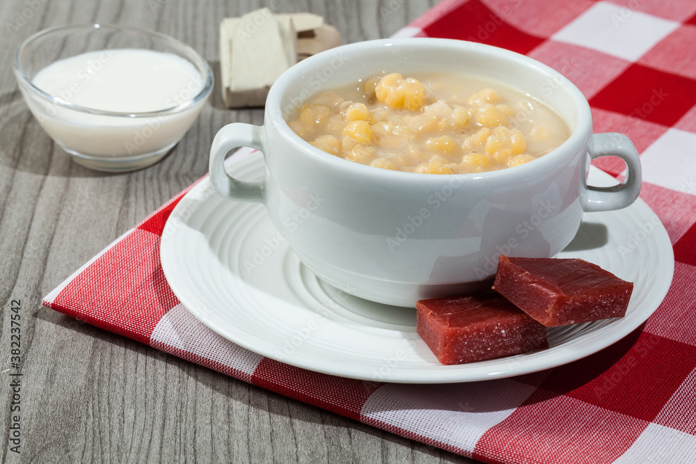 Food Antioquia / Colombia; Mazamorra made with corn served with sweet guava. Food Antioquia / Colombia; Mazamorra made with corn served with sweet guava.