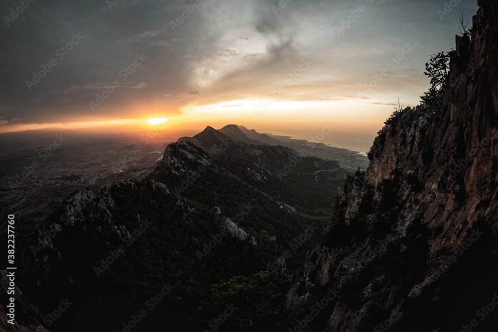 The Kyrenia Mountain Range at sunset. Kyrenia district, Cyprus