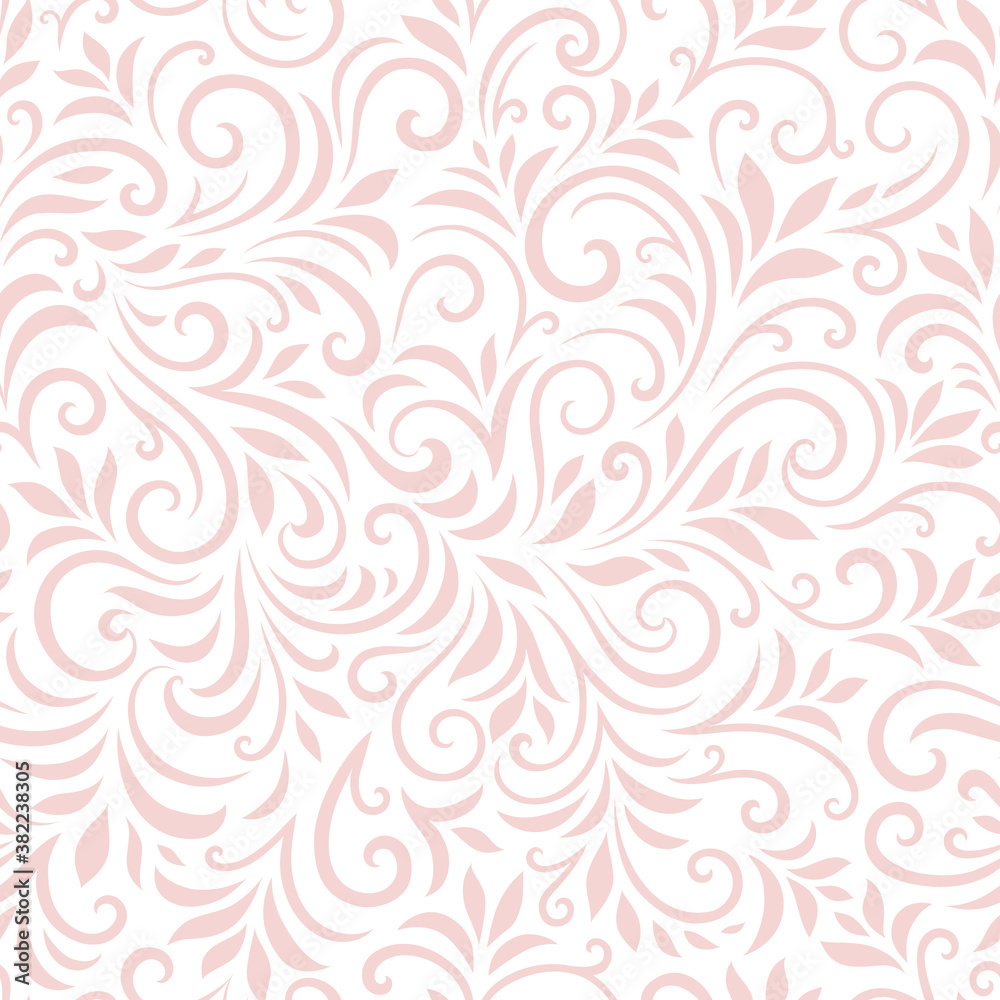 Vector seamless pattern with leaves and curls. Monochrome abstract floral background. Stylish monochrome texture.