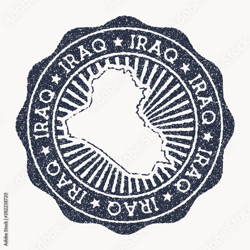 Republic of Iraq stamp. Travel rubber stamp with the name and map of the country, vector illustration. Can be used as insignia, logotype, label, sticker or badge of the Republic of Iraq.