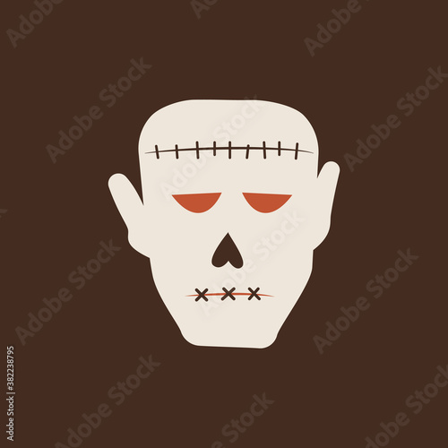 Duotone Cartoon halloween Frankensteins monster zombie head icon. Smiley and evil emotions
