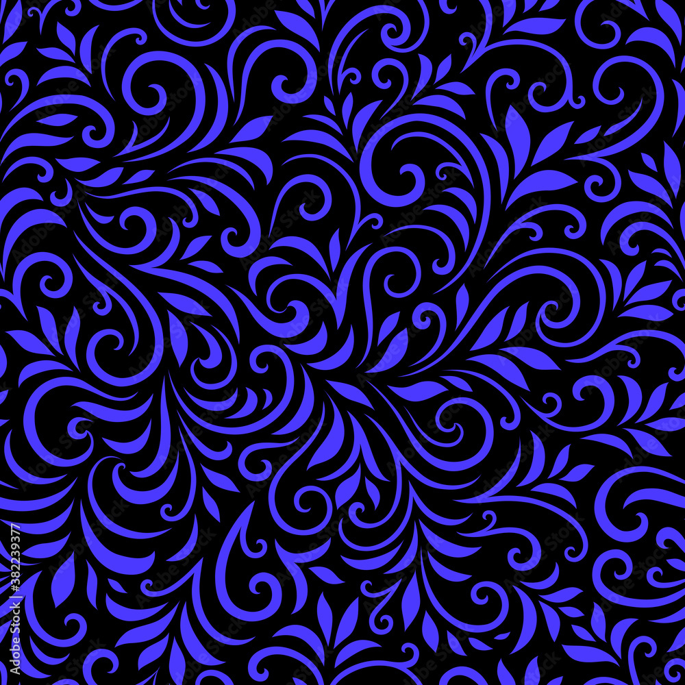 Vector seamless pattern with leaves and curls. Monochrome abstract floral background. Stylish monochrome texture. Vector seamless pattern with leaves and curls. Monochrome abstract floral background. Stylish monochrome texture.
