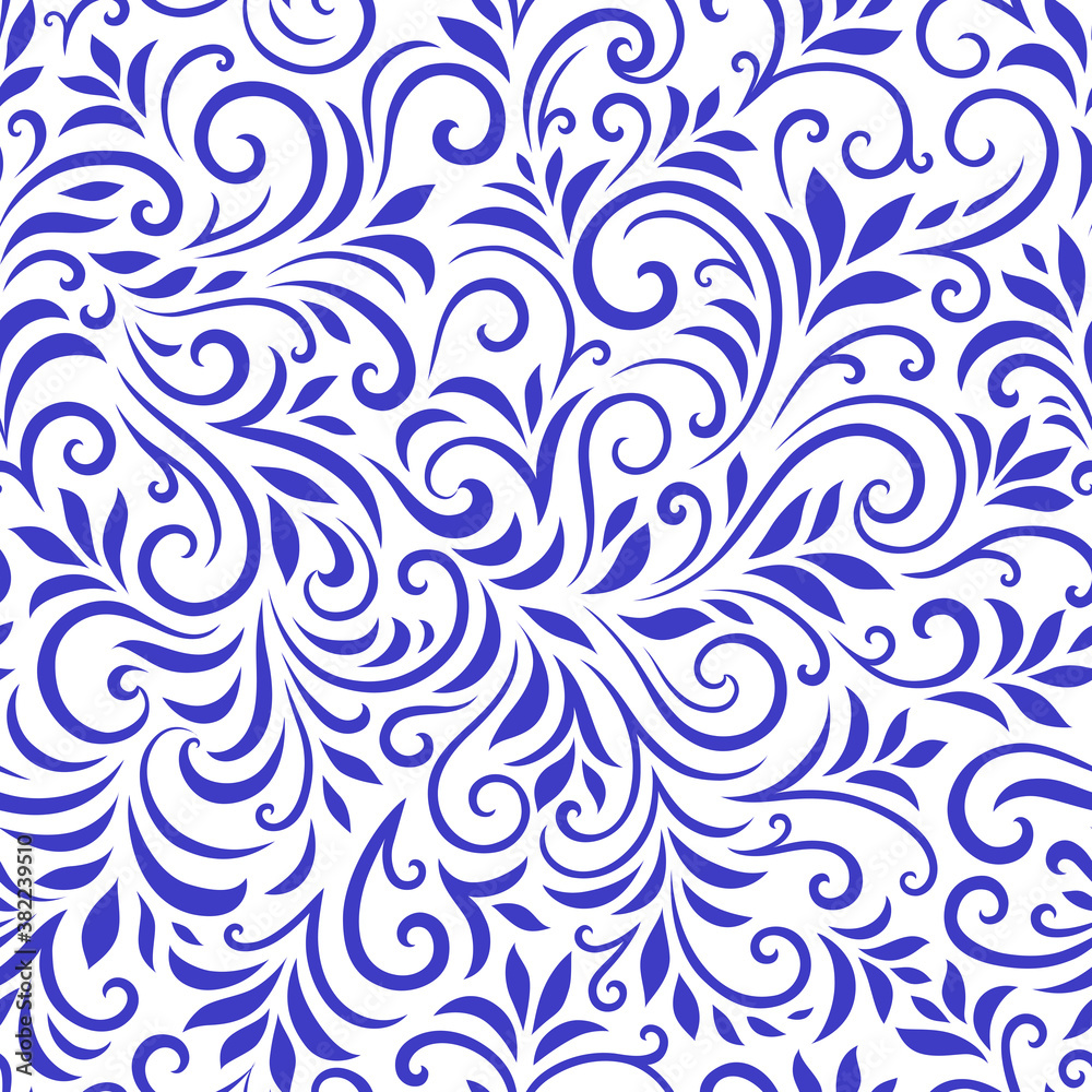 Vector seamless pattern with leaves and curls. Monochrome abstract floral background. Stylish monochrome texture. Vector seamless pattern with leaves and curls. Monochrome abstract floral background. Stylish monochrome texture.